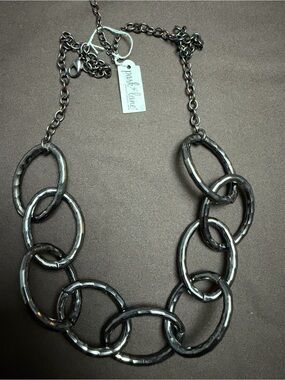 Park Lane Hematite Hammered Oval Link Statement Necklace Retired retail $92